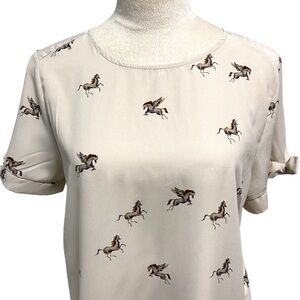 2/$20Westmoon Cream Unicorn print Blouse, size M